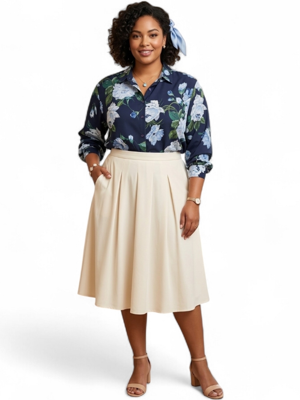 VTG Alia Navy Floral Blouse SZ 16 | Cottagecore Boho Feminine Button Down Top